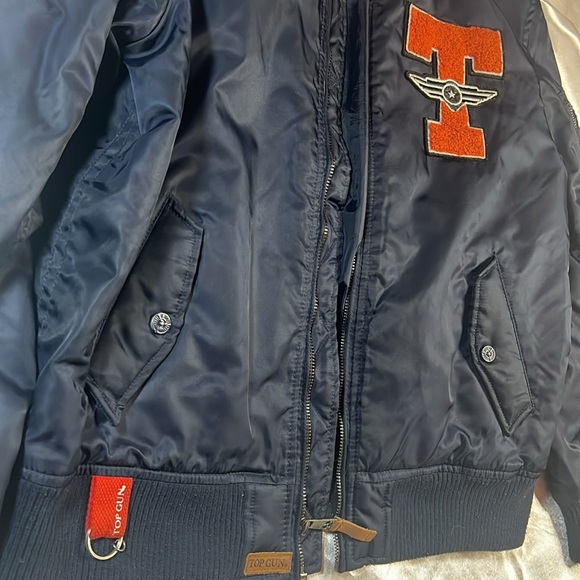 Navy Blue Top Gun Aviator Bomber Flight Jacket - Juniors Size 14 - Picture 5 of 17